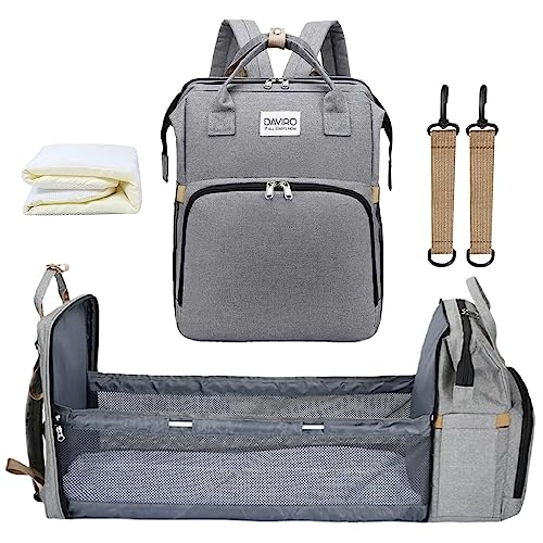 Daviro The Ultimate Diaper Bag Backpack: All-in-One Solution, Newborn Baby Essentials Perfect Shower Gift, Registry Must-Have (Grey)