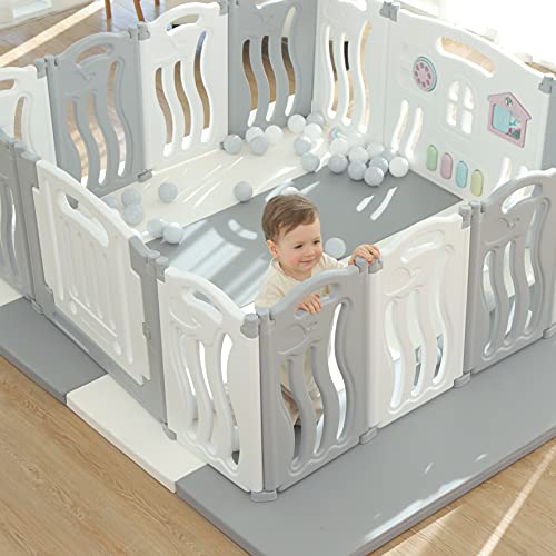 Foldable Baby playpen Baby Folding Play Pen Pet Dog playpen Kids Activity Centre Safety Play Yard Home Indoor Outdoor New Pen (White)