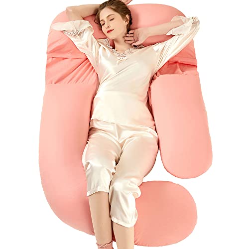 Pregnancy Pillows G Shaped Full Body Pillow for Adults Pregnancy Pillows for Sleeping Maternity Pillow with Support for Back, Legs, Belly and Hips Pink Cotton Removable Cover