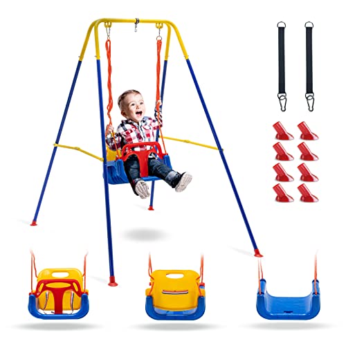 3-in-1 Toddler Swing, Swing Set with Foldable Stand and Safety Belt, Baby Swings Outdoor & Indoor for Infants to Toddler, Baby Infant Swing for Swingset, Indoor Swing for Kids 6 Month+