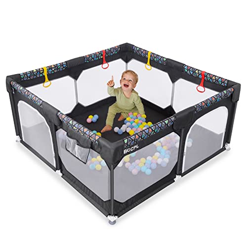 BCCPL59″x59″ Baby playpen with Gates,The Latest Children’s Fence in 2022,Detachable Toddler Play Yard, Indoor Babies Enclosure,Small Enclosure for Kids, Infant Care Play pin, (Dark Grey)