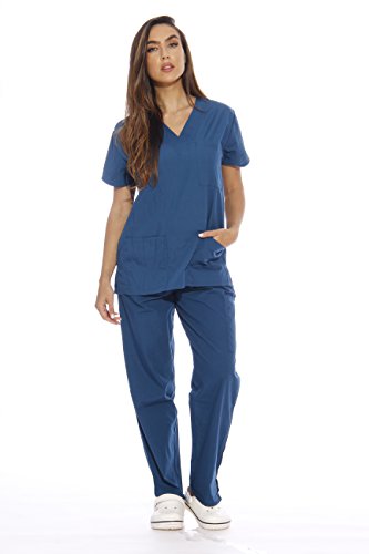 Just Love Women’s Scrub Sets Six Pocket Medical Scrubs (V-Neck With Cargo Pant), Carribean Blue, Large