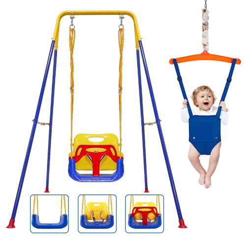 2 in 1 Toddler Swing ＆ Jumper, Swing Set for Indoor/Outdoor, Baby Jumpers and Bouncers, Easy to Assemble & Store, Suitable for Aged 6 Months to 10 Years Old