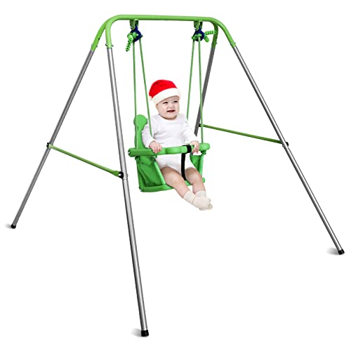 Toddler Swing, Baby Swing for Toddler with Foldable Metal Stand & Safety Belt Seat, Swing for Toddlers Age 1-3, Infant Swing Set for Backyard Outdoor Indoor Play