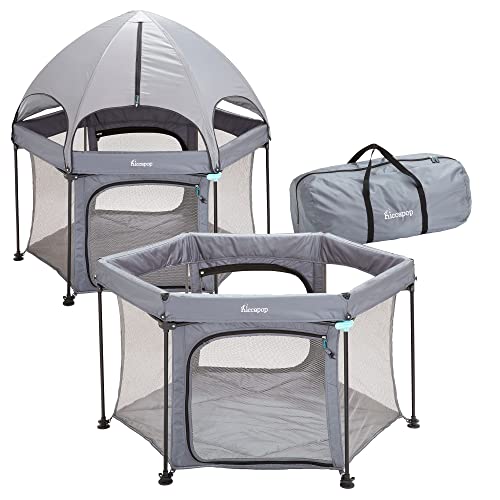 hiccapop 53” PlayPod Outdoor Baby Playpen with Canopy, Deluxe Portable Playpen for Babies and Toddlers with Dome, Sun-shades, Padded Floor | Pop Up Playpen for Beach or Home | Outdoor Playpen for Baby