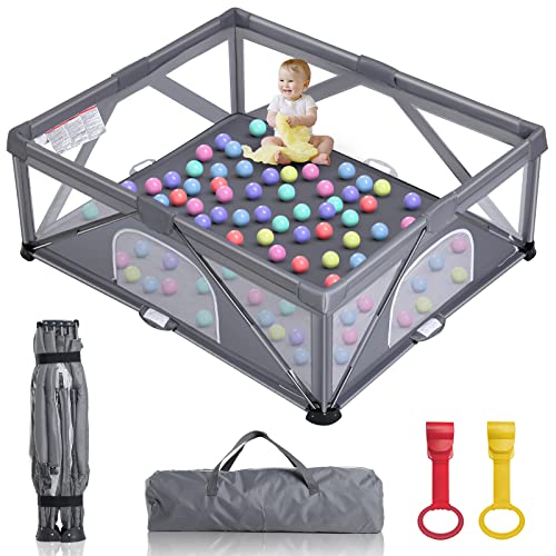 GENTEACO Foldable Baby Playpen, Extra Large Play Pen for Babies and Toddlers, Baby Fence Play Yard, Safety Kids Portable Playpin Indoor&Outdoor (59″×71″)