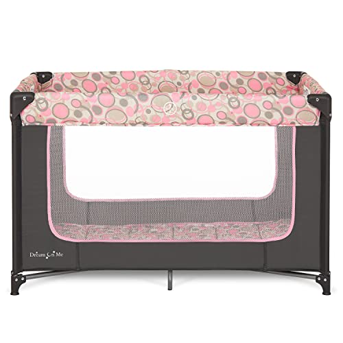 Dream On Me Zodiak Portable Playard in Grey and Pink, Lightweight, Packable and Easy Setup Baby Playard, Breathable Mesh Sides and Soft Fabric – Comes with a Removable Padded Mat