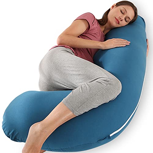 Elover Pregnancy Pillows for Side Sleeping Maternity Body Pillow for Pregnancy, Soft Pregnancy Pillow with Velvet Cover for Head Neck Belly Support (DarkBlue, Jersey)