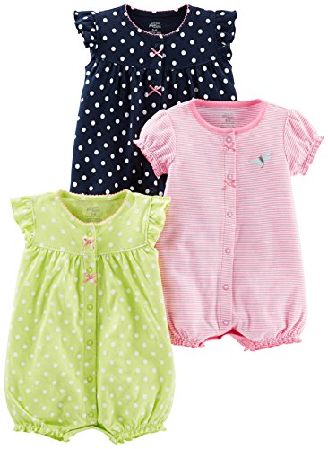 Simple Joys by Carter’s Baby Girls’ Snap-Up Rompers, Pack of 3, Navy/Pink/Yellow, Dots/Stripe, 3-6 Months