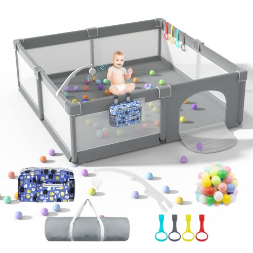 LUTIKIANG Baby Playpen, 79″ X 71″ Extra Large Playpen for Babies and Toddlers with Gates, Baby Play Yards, Baby Fence Play Area, Safety Indoor Baby Play Area with Ocean Balls (Grey)