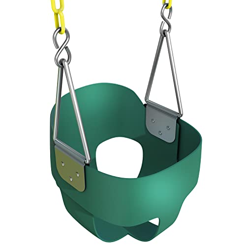 Jungle Gym Kingdom Toddler Swing – Heavy Duty, High Back, Full Bucket Baby Swing Seat with Coated Chains for Outdoor Use – Fully Assembled – Green