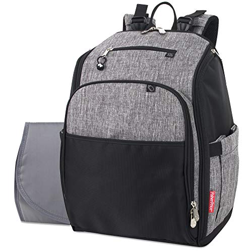 Fisher-Price Large Grey Diaper Bag Backpack with Changing Pad and Stroller Straps (Grey Kaden)