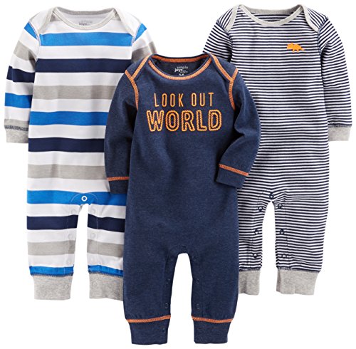 Simple Joys by Carter’s Baby Boys’ Jumpsuits, Pack of 3, Grey/Navy, Stripe, 6-9 Months