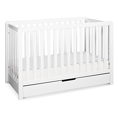 Carter’s by DaVinci Colby 4-in-1 Convertible Crib with Trundle Drawer in White, Greenguard Gold Certified, Undercrib Storage