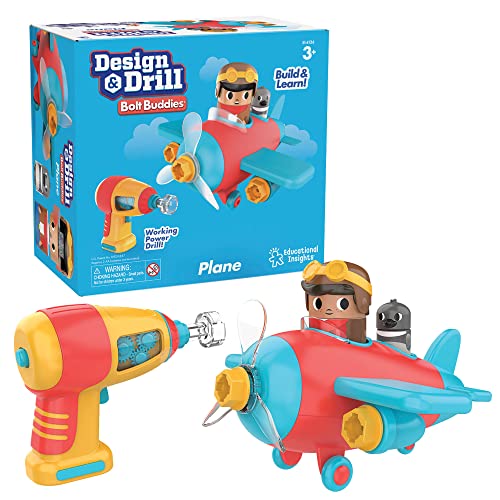 Educational Insights Design & Drill Bolt Buddies Plane Take Apart Toy with Electric Toy Drill, Preschool STEM Toy, Gifts for Boys & Girls, Ages 3+