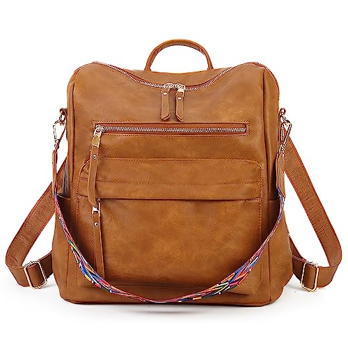 KOOIJNKO Women Backpack Purse Vintage Rucksack Convertible Shoulder Bag Travel Daypack (Brown) One_Size