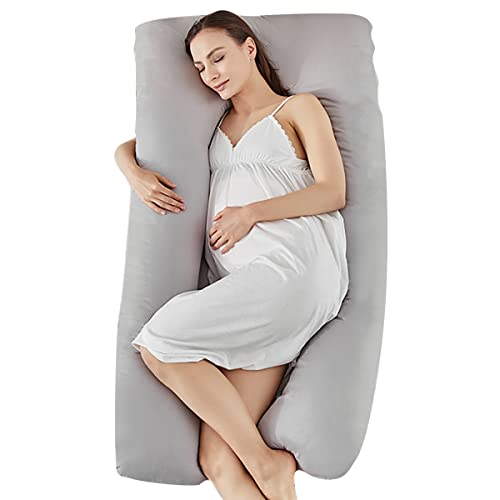 U Shaped Maternity Pillow, Maternity Full Body Pillow, Back, Leg and Abdominal Support, Maternity Sleeping Pillow, Side Sleeping Pillow with Separate Pillowcase for Easy Cleaning (Grey)