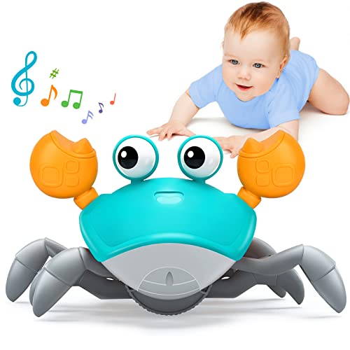 Crawling Crab Baby Toy, Aodesem Rechargeable Tummy Time Baby Walkers Toys with Music and LED Light, Sensory Toys for Infant Toddler Boys Girls Gifts