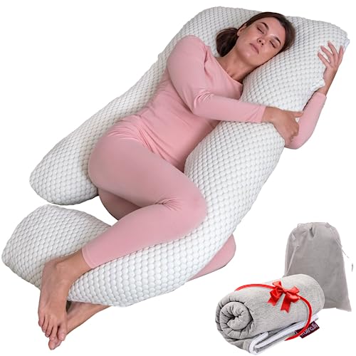 U Shaped Pregnancy Body Pillow with 2 Removable Covers for Sleeping Full Body, Head, Belly, Back, Leg Pillow for Side Sleepers Maternity Pillow (Mesh Airflow – Light Green + Jersey Light Grey)