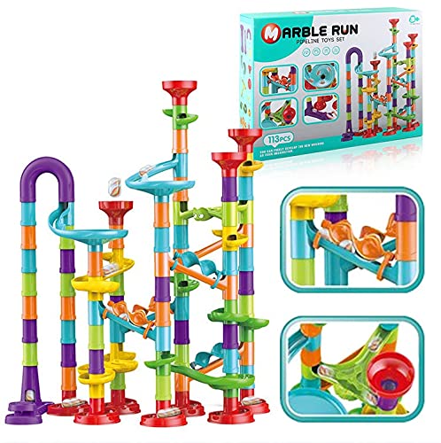 Fun Toys X 113 Pcs Marble Run Compact Set, Construction Building Blocks Toys, STEM Learning Toy, Educational Building Block Toy for 4 5 6 Year Old Boys Girls Kids(B-109