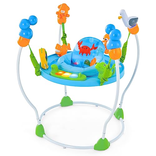 BABY JOY Ocean Discovery Baby Jumpers and Bouncers, Infant Activity Center with Music Lights Sounds, 360° Rotating Seat and 5 Adjustable Heights, Developmental Toys for 6-12 Months (Blue)