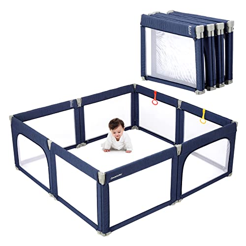 Doradotey Baby Playpen, Shape & Size Adjustable Large Play Center Yards Play Pens for Babies, Foldable Infant Playpen Baby Fence Play Yard Safety Toddler Playpen(Navy Blue)