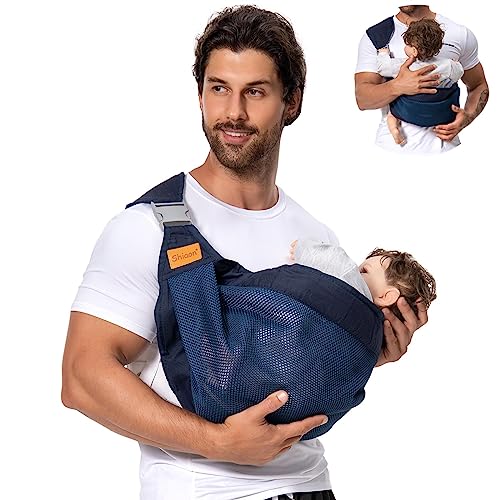 Baby Sling Carrier Newborn to Toddler for Dad and Mom, Sling Baby Carrier Sling Wrap Carrying, Adjustable Baby Carrier Toddler Hip Carrier Ideal for Baby Shower Gifts Carrying 7-45 lbs, Blue