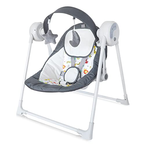 Electric Portable Baby Swing, Baby Swings for Infants to Toddler with Intelligent Music Vibration Box, Baby Electric Swing for 6-25 lb, 0-12 Months, Folds for Easy Travel, Grey…