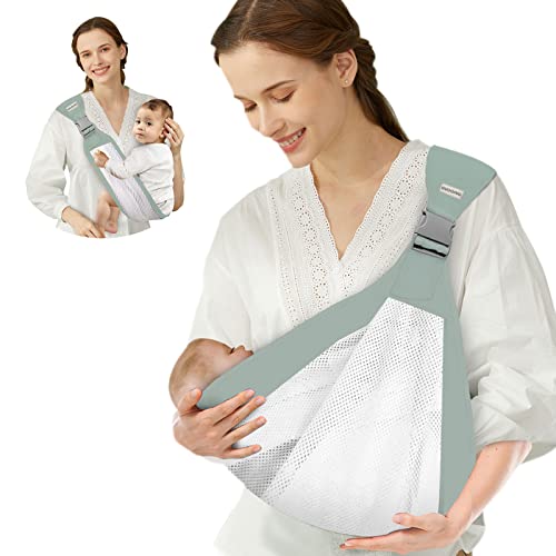 Adjustable Baby Sling Carrier for Newborn, Breathable Mesh One Shoulder Baby Holder Carrier, Baby Slings for Toddler Up to 45lbs (Blue Gray)