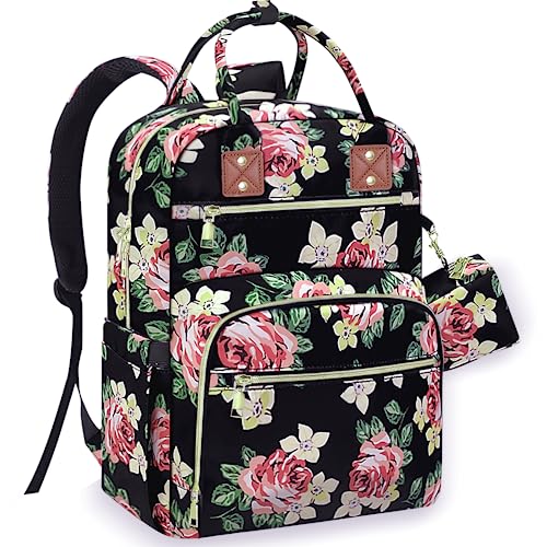 Tenot Baby Diaper Bag Backpack, Travel Diaper Bags for Baby Girl Boy Large Capacity Baby Bag Backpack for Women Rose Floral