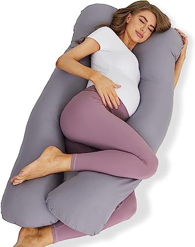 ZZZhen Pregnancy Pillow for Sleeping, U Shaped Maternity Pillow – 56 Inch with Grey Microfiber Removable Cover, Multi- Use and Support Back, Hips, Legs, Belly for Pregnant Women Sleeping