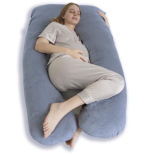 DOWNCOOL Pregnancy Pillow, U Shaped Body Pillow for Pregnancy, 55 Inch Blue Maternity Support with Removable Cover for Sleeping,Support for Back, Hips, Legs, Belly