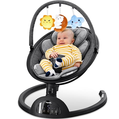 Papablic Baby Swing, Bluetooth Portable Swing for Infants with 5 Natural Sway Speeds and 3 Recline Positions, Unique Breathable System, Remote Control