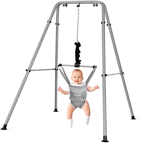 Cowiewie 2 in 1 Baby Jumper, with Strong Support Stand and Baby Walking Harness Function, Fun Activity for 6-24 Months Baby Infant, Gray