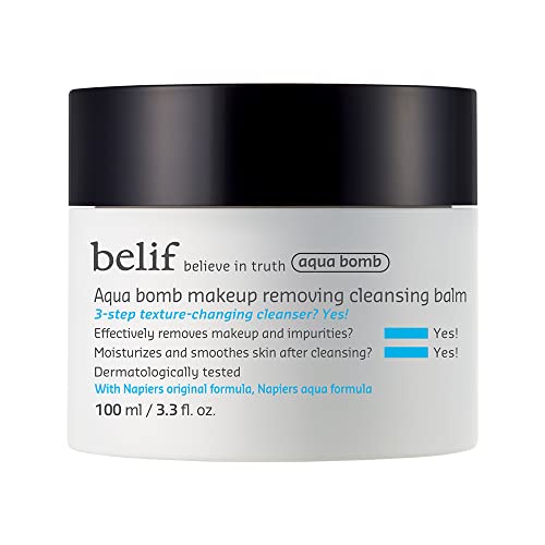 belif Aqua Bomb Cleansing Balm | Hydrating Makeup Remover & No Mess Clean Up | Smoothens & Moisturizes Skin after Cleansing | /w Lotus Flower, Marshmallow Root & Lady’s Mantle | 3.3 floz