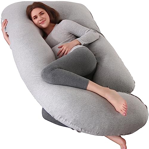 cauzyart Pregnancy Pillows for Sleeping 55 Inches U-Shape Full Body Pillow and Maternity Support – for Back, Hips, Legs, Belly for Pregnant Women with Removable Washable Knit Cotton Cover