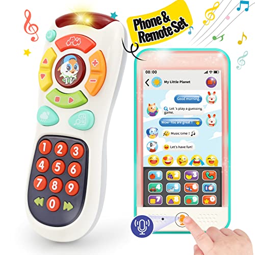 Toys for 1 Year Old Boy Gifts 2PCS Baby Phone& Remote Control Pack Music 1 Year Old Toys for Boys Baby Toys 12-18 Months Baby Toys 6 to 12 Months 1 One Year Old Boy Birthday Gift Toys for 1 + Year Old