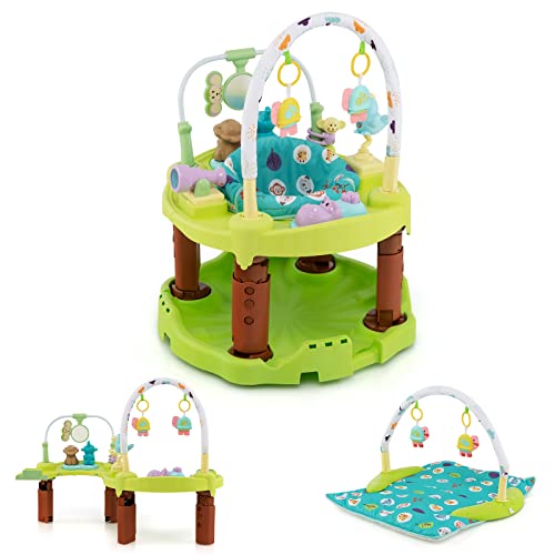 GLACER Baby Activity Center, 3-in-1 Exersaucer Toddler Play Center w/Bouncing Saucer, Activity Table & Play Mat, Folding Infant Learning Center w/ 3-Level Adjustable Height for 0-24 Months (Green)