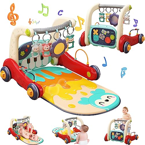 TFDER Baby Gym with Walker, Kick and Play Piano Gym,Tummy Time Mat, Musical Light Activity Center for Infants Toddlers, Birthday Gift Play Mat for Newborn(Red and Yellow)