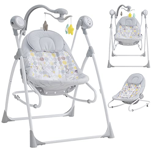 INFANS 2 in 1 Baby Swing and Bouncer for Infants, Portable Newborn Rocker with 5 Speed Sway Music Timing 3 Toys Remote Control, Easy Fold, Compact Electric Baby Swing for 0-6 Months Boy Girl (Grey)