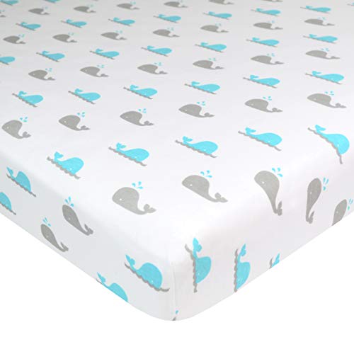 American Baby Company Printed 100% Natural Cotton Value Jersey Knit Fitted Pack N Play Playard Sheet, Aqua Whales, Soft Breathable, for Boys and Girls