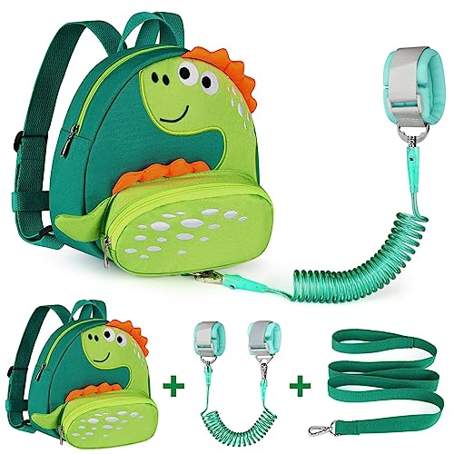 Accmor Toddler Harness Backpack Leash, Cute Dinosaur Backpacks with Anti Lost Wrist Link, Cute Mini Child Backpack Wristband Tether Strap and Protection Leashes for Boys Girls Aged 1-3 Years