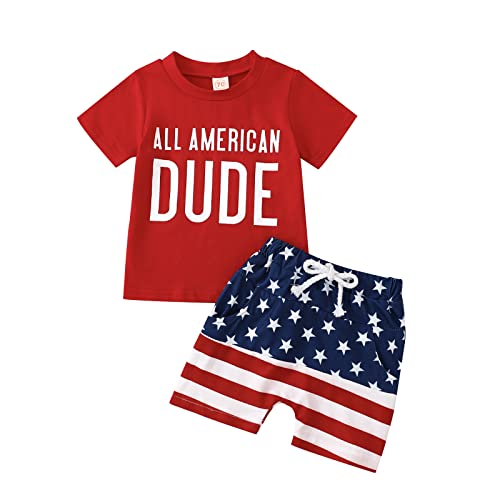 Ledy Champswiin Toddler Baby Boys 4th of July Outfits, Short Sleeve Letter Print Tops+Shorts 2pcs Summer Clothes Set