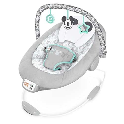 MICKEY MOUSE Comfy Disney Baby Bouncer in Cloudscapes Includes -Toy Bar with 3 Cute Toys, Plays 7 Soothing Melodies w/Auto Shut-Off, Age 0-6 Months