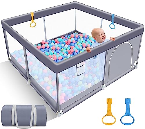 Baby Playpen -for Babies and Toddlers,2023 New Upgrade Large Baby Play Yard with Door,Kids Play Pen with Anti-Slip Base Breathable Mesh Sturdy Safety Baby’s Fence for Babies