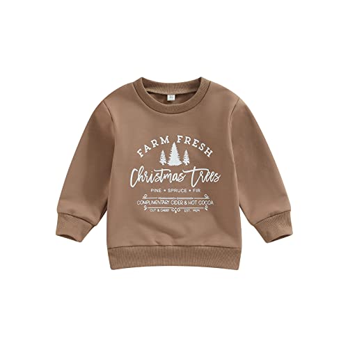 Infant Toddler Baby Boy Girl Christmas Sweatshirt Long Sleeve Crewneck Pullover Sweater Tops Gobble Christmas Clothes Outfit (Dark Khaki, 5-6 Years)