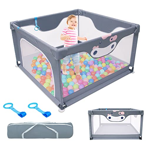 Baby Playpen – WGKLLY Playpen for Babies and Toddlers, Easy to Set Up & Clean Play Pen, Safety Baby Fence Play Yard with Zipper Door, Breathable Mesh Side, Anti-Slip Base, Carry Bag for Indoor&Outdoor