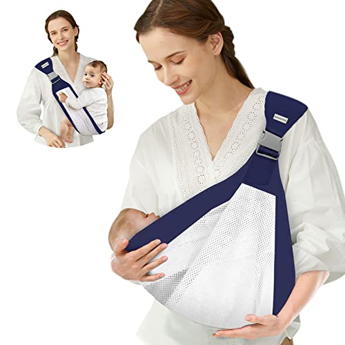 Adjustable Baby Sling Carrier for Newborn, Breathable Mesh One Shoulder Baby Holder Carrier, Baby Slings for Toddler Up to 45lbs (Dark Blue)