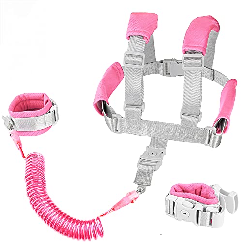 2 in 1 Toddler Leash Anti Lost Wrist Link Pink Safety Harness with Lock for Kids, Baby Leash Anti Lost Wrist Link Safety Wrist Link for Toddlers(Pink 8.2 Ft) …