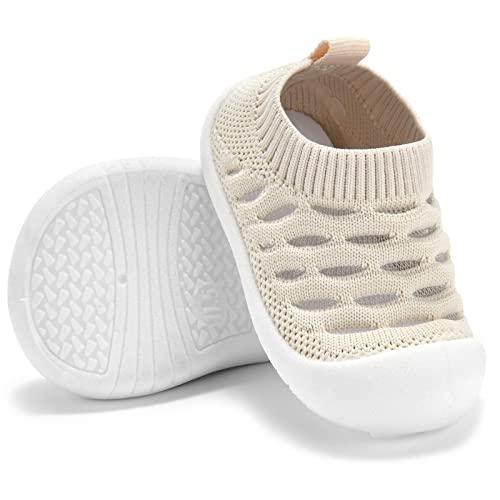 Exegawe Baby Mesh First Walkers Shoes – Toddler Lightweight Breathable Non-Slip Sneakers for Boys Girls(N1 Khaki, Tag12.5/9-18m)